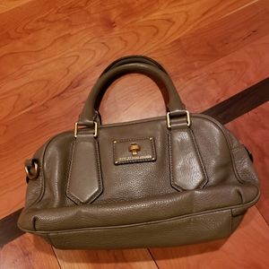 Gray leather handbag